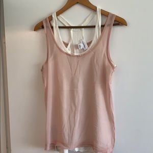 Calvin Klein Sheer Mesh Tank Pink w White Racerback Tank M
